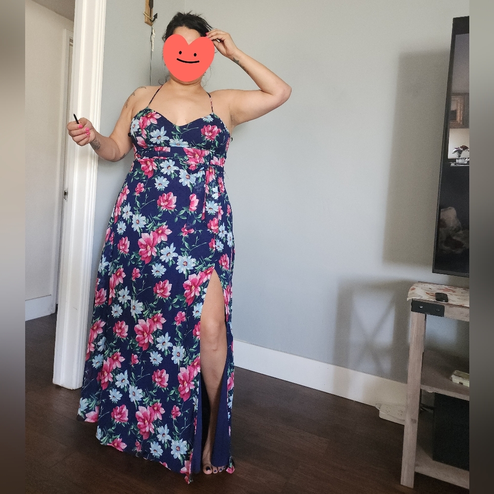 Premier Navy Maxi Dress with Pink & Light Blue Floral Print